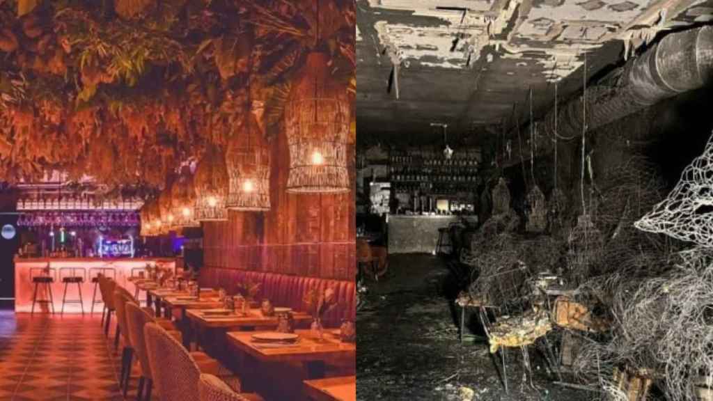 El restaurante Burro Canaglia antes y después del incendio.