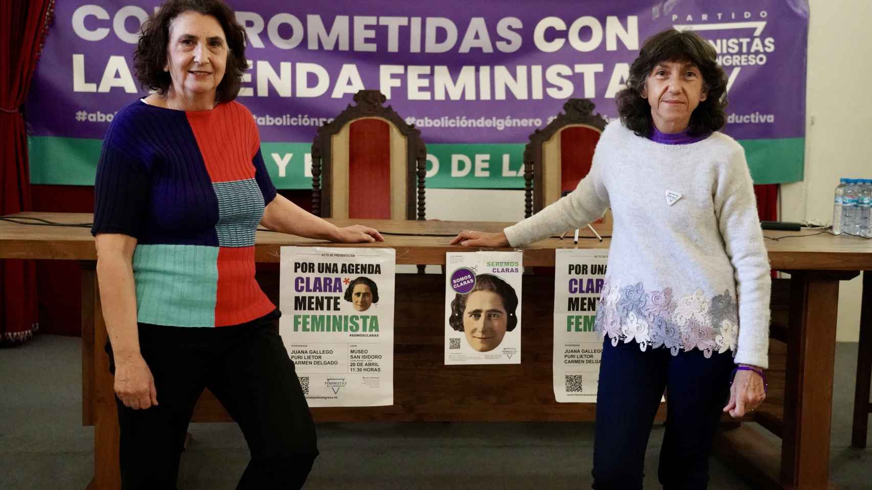 Juana Gallego y Puri Lietor, del Partido Feministas al Congreso, presentan sus exigencias políticas ante la celebración de las próximas elecciones europeas del 9 de junio de 2024