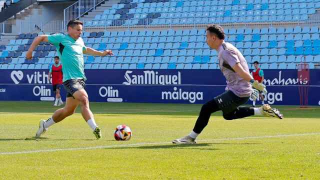 Luca Sangalli y Alfonso Herrero durante un entrenamiento con el Málaga CF