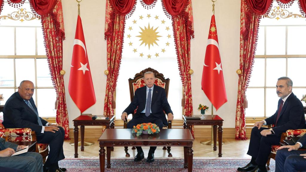 El presidente turco Erdogan se reúne con el ministro egipcio Shoukry en Estambul.