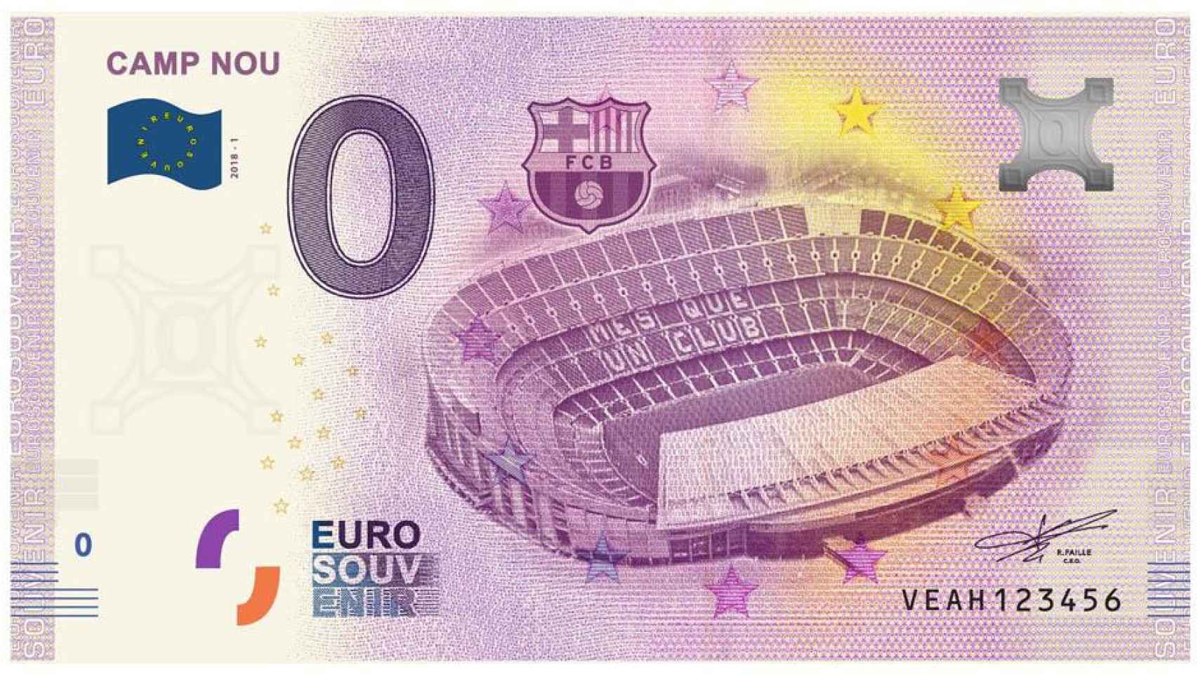 Billete de 0 euros del Campo Nou.