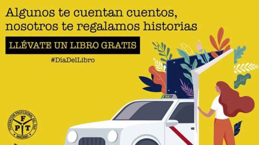 Cartel de la celebración del Día Internacional del Libro y el gremio del taxi.