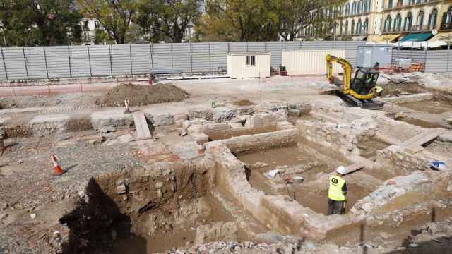 Detalle de los restos arqueológicos encontrados en el solar de los antiguos cines Astoria y Victoria de Málaga.