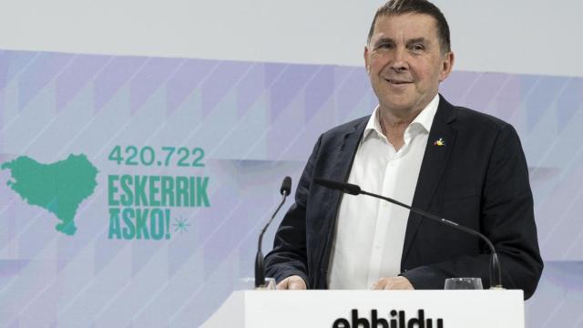 El coordinador general de EH Bildu, Arnaldo Otegi, durante una comparecencia este lunes en la sede del partido.