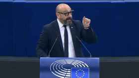 Jordi Cañas, eurodiputado de Ciudadanos, durante el debate en Estrasburgo, este miércoles.