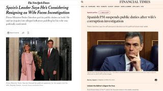 El bumerán de Sánchez: la prensa internacional subraya la "investigación por corrupción" a su mujer