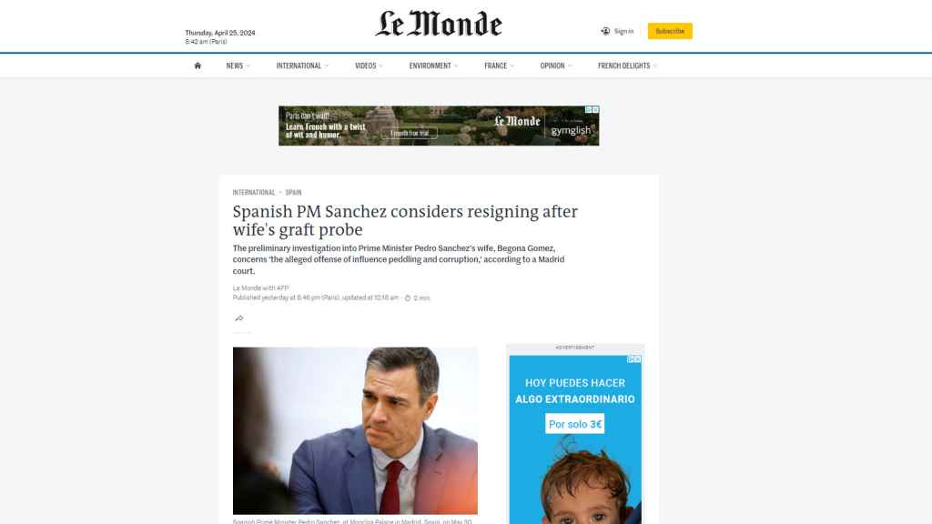 El anuncio de Sánchez en 'Le Monde'.