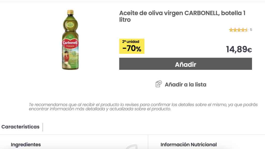 Aceite de oliva virgen Carbonell.