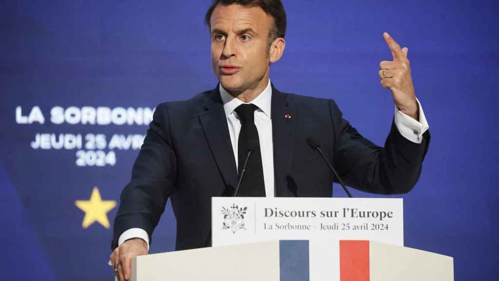 Emmanuel Macron, durante su discurso sobre el futuro de Europa este jueves en la Sorbona