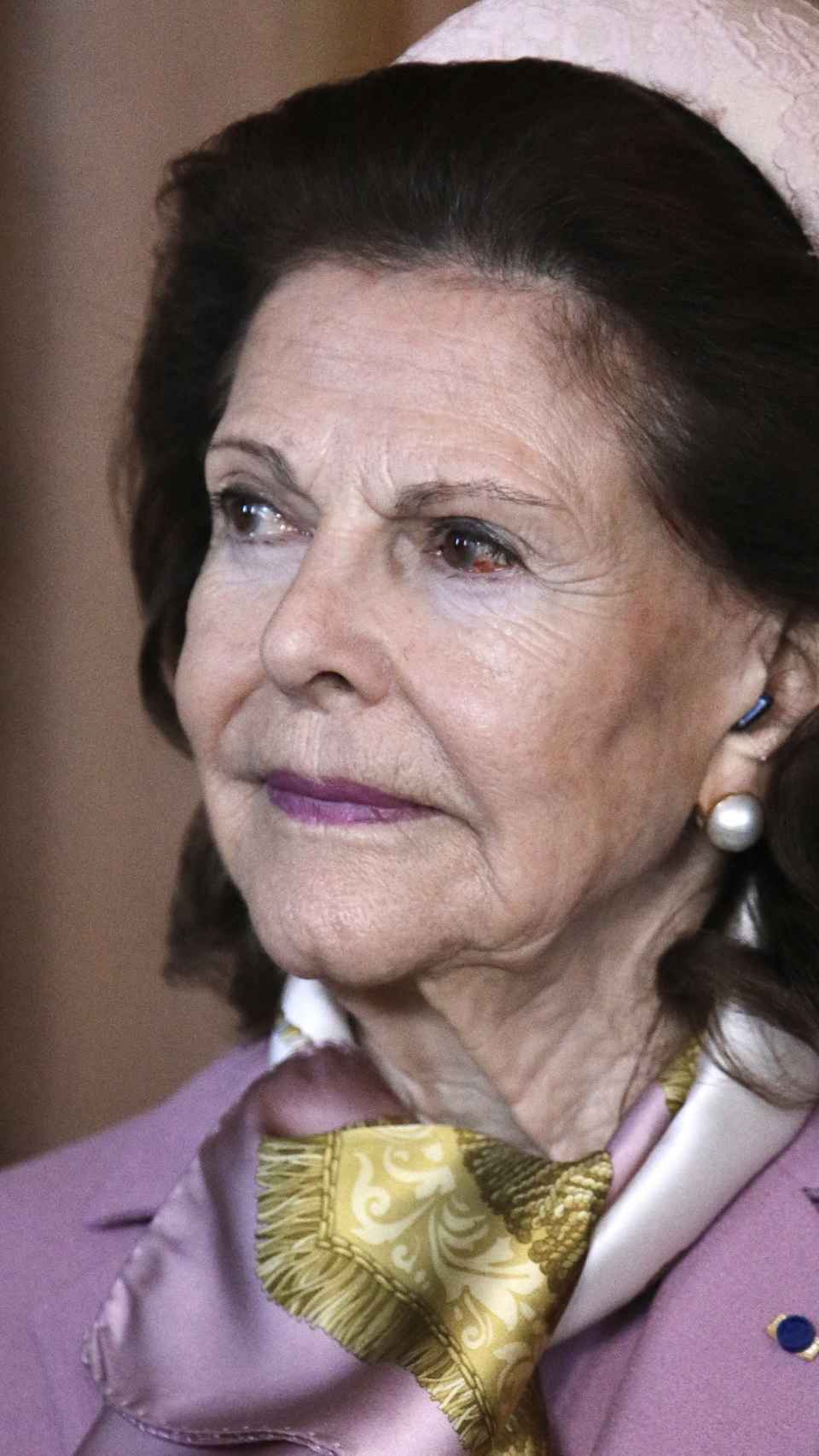 La reina Silvia de Suecia en una fotografía donde se aprecia el derrame.
