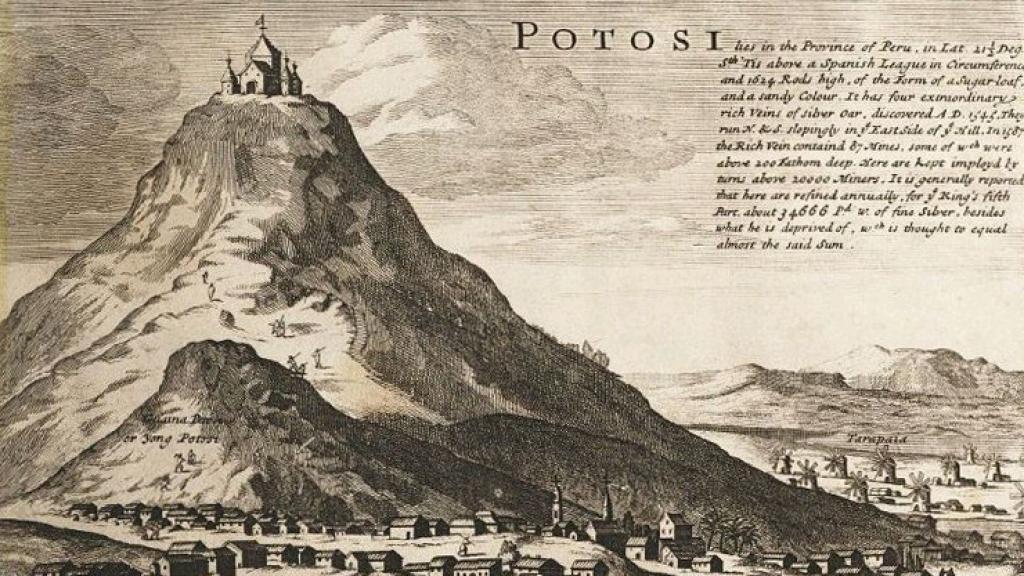 Grabado de Herman Moll que muestra Potosí en 1715.