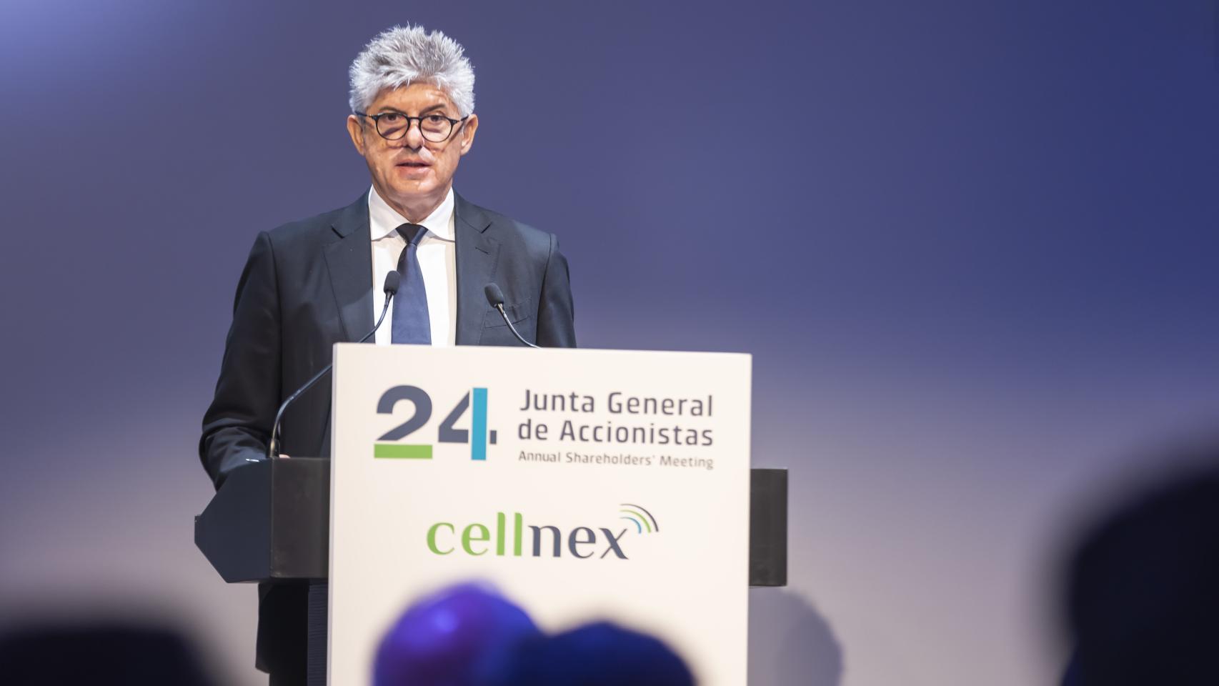 Marco Patuano, consejero delegado de Cellnex, en la junta general de accionistas de 2024.