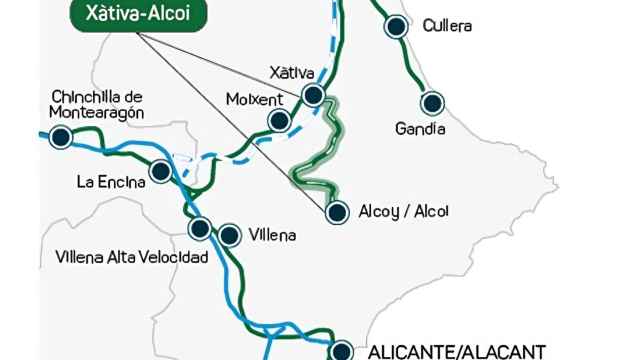 El plano del Ministerio de Transportes con las diferentes líneas que conectan Alicante con Valencia.