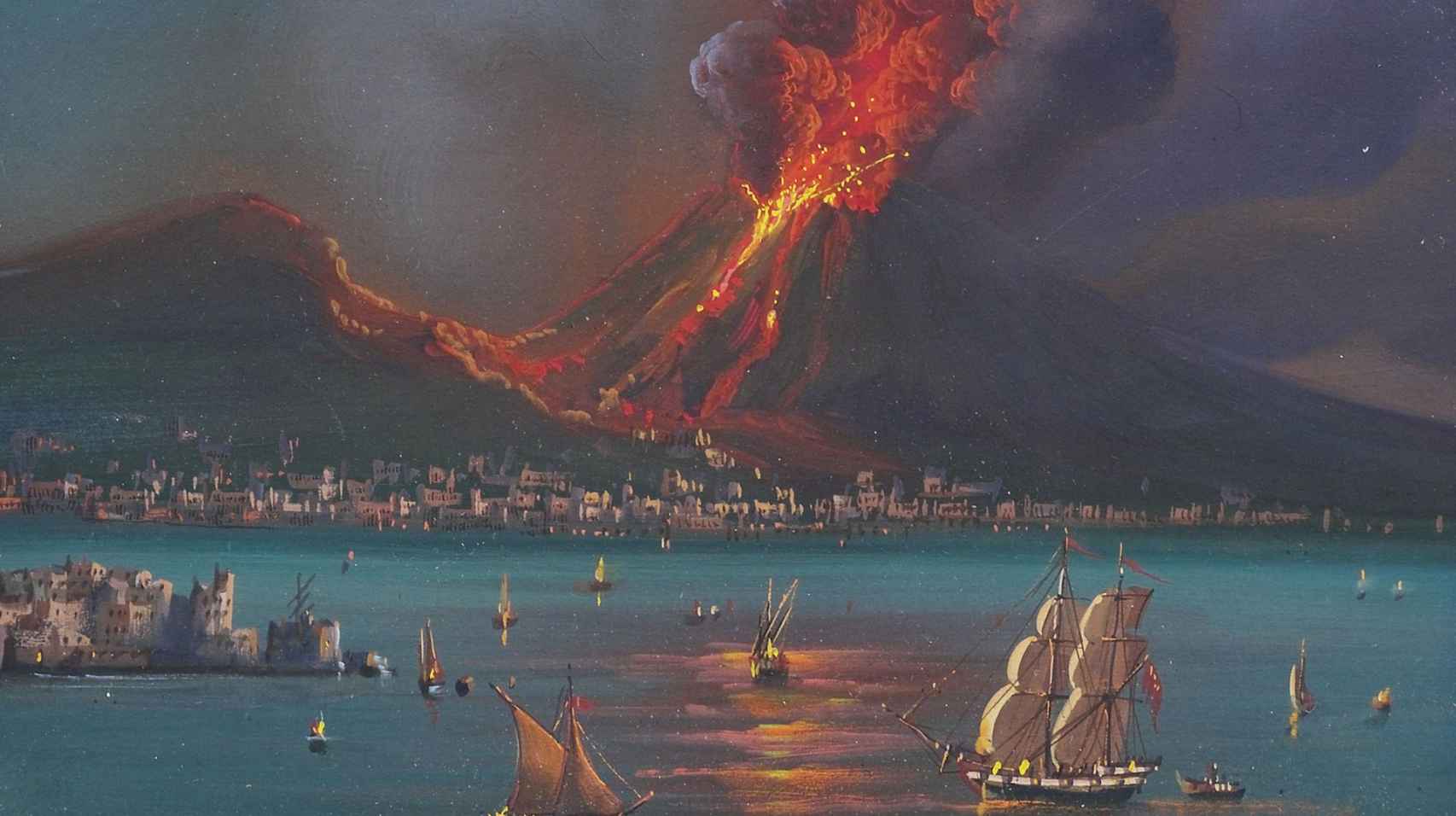 Bahía de Nápoles la noche de la erupción del Vesubio.