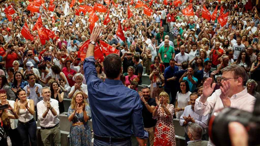 Pedro Sánchez, durante un mitin celebrado en Valencia en la campaña electoral de las últimas Elecciones Generales. EP