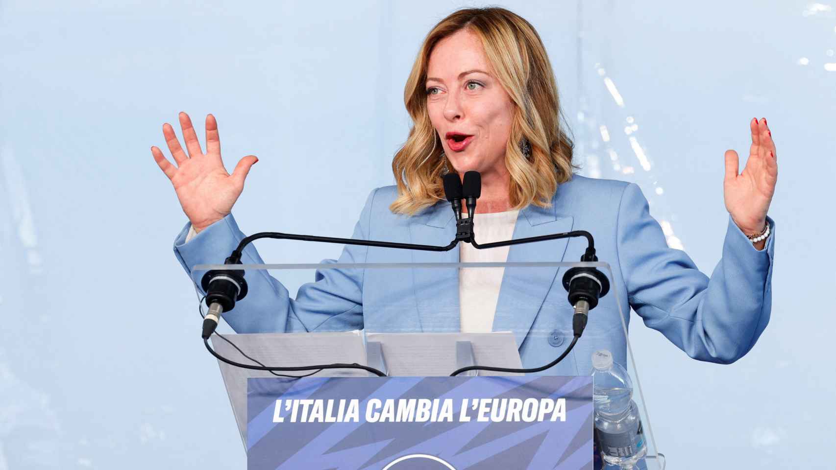 Giorgia Meloni en un acto de Hermanos de Italia para las elecciones europeas, este domingo.