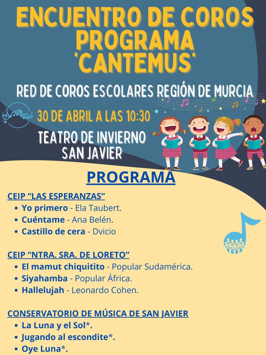 Cartel con el programa del Encuentro de Coros que se llevará a cabo en San Javier.
