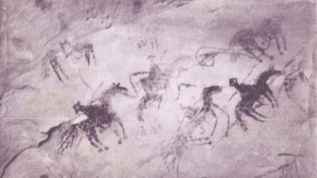 Posible pintura rupestre de los navajo de un jinete español.