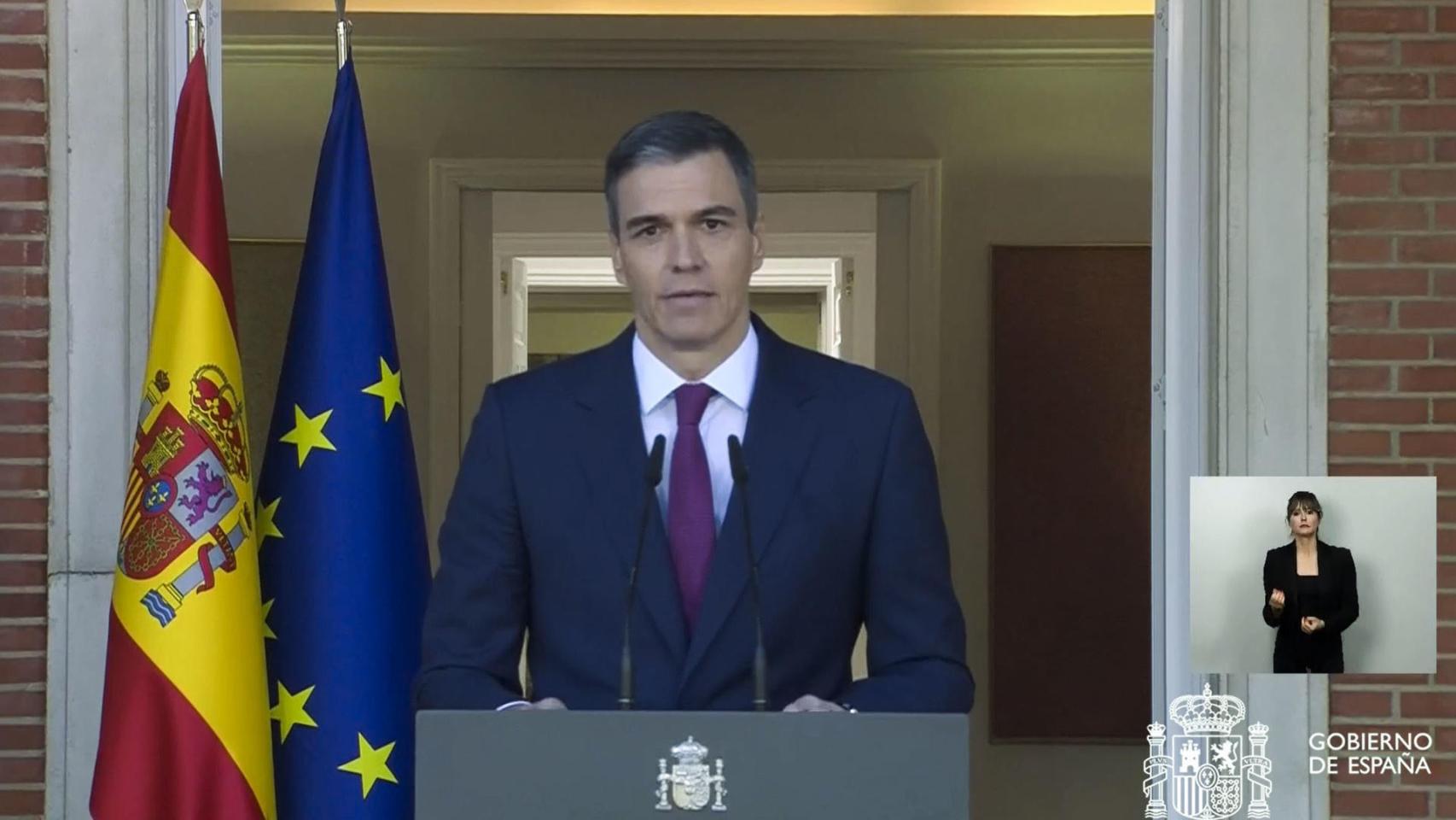 Pedro Sánchez, durante su discurso, este 29 de abril.