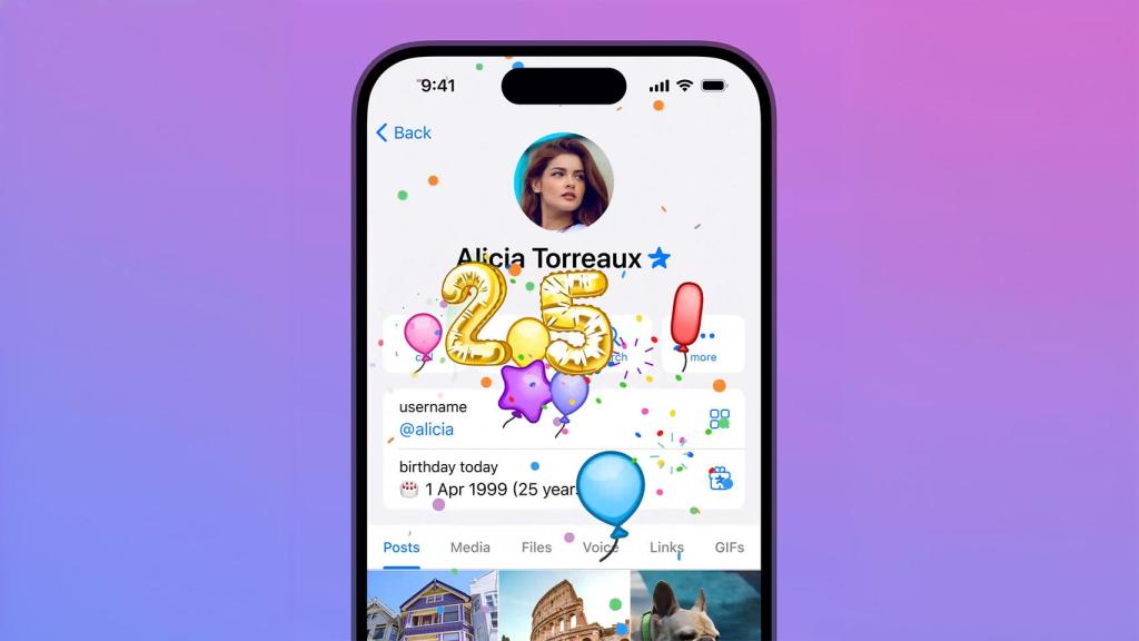 Así se muestran los cumpleaños en el perfil de Telegram