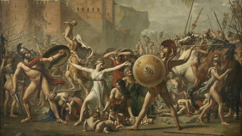 El rapto de las sabinas representado por Jaques-Louis David en 1799.