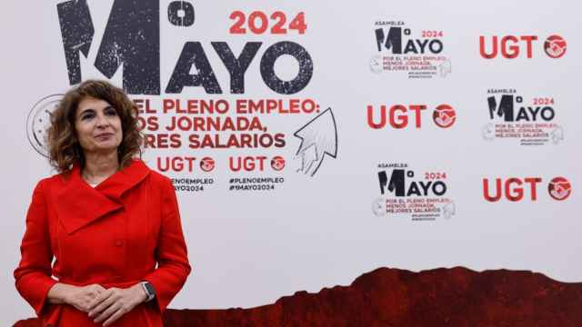 La vicepresidenta primera y ministra de Hacienda, María Jesús Montero, participa en la asamblea de delegadas y delegados de UGT-Madrid celebrada este martes con motivo del Primero de Mayo.