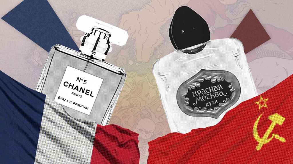 Los perfumes Chanel Nº 5 y Moscú Rojo. Collage: Rubén Vique
