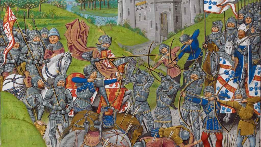 Batalla de Aljubarrota de 1385 representada en 'Colección de las crónicas de Inglaterra'.