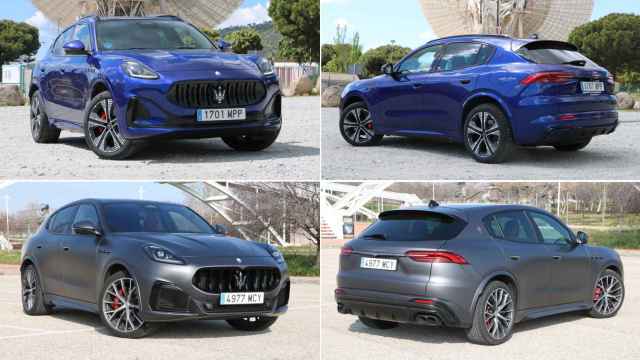 Aquí los Maserati Grecale enfrentados: el azul, eléctrico; y el gris, de combustión
