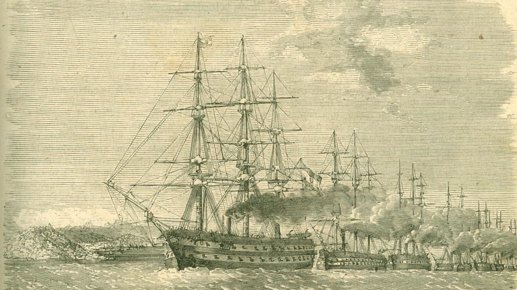 Grabado de la Armada española en la Guerra de África 1859-1860.