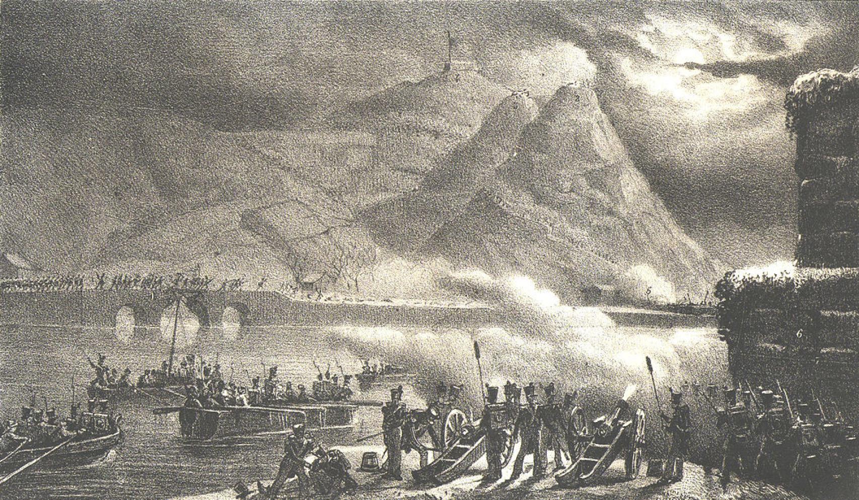 Grabado del siglo XIX representando la batalla de Luchana.