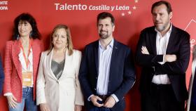 Los ministros Ana Redondo y Óscar Puente, junto a Iratxe García, y Luis Tudanca, líder del PSOE CyL en un acto público del pasado mayo.