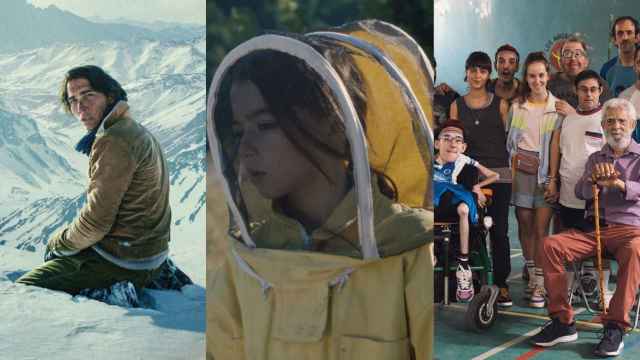 Fotogramas de 'La sociedad de la nieve', '20.000 especies de abejas' y 'Campeonex', filmes estrenados en 2023.
