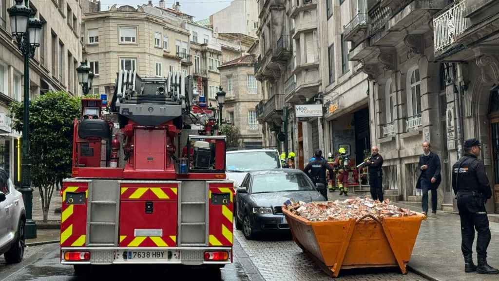 Incendio en la calle Marqués de Valladares, en Vigo.