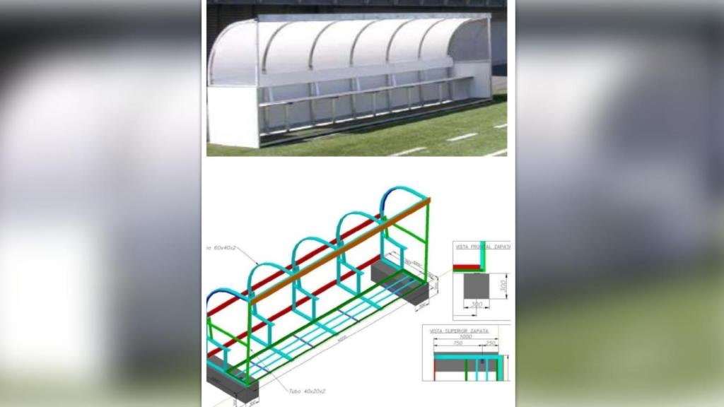 Imagen de los nuevos banquillos que se instalarán en el campo de Valorio