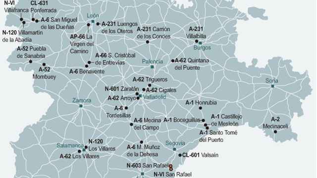 Mapa de las 30 cámaras de la DGT en Castilla y León
