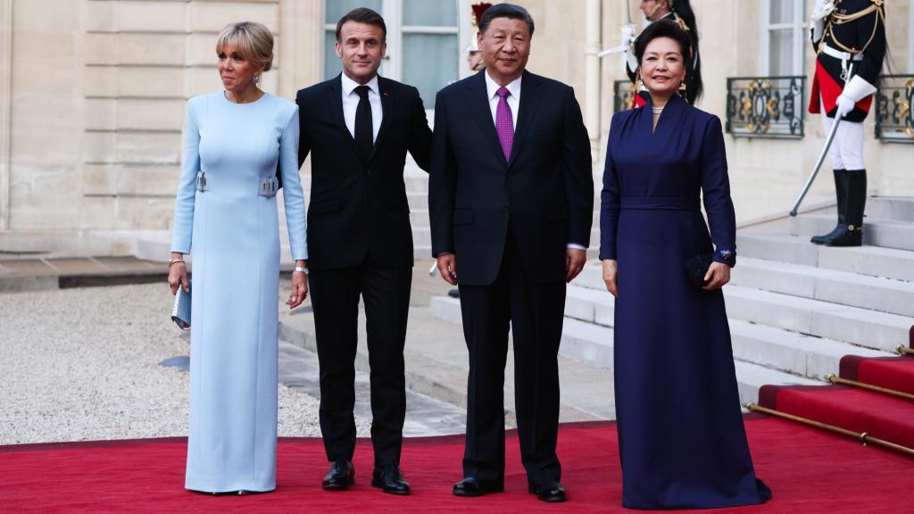 Brigitte Macron, Emmanuel Macron, Xi Jinping y Peng Liyuan.