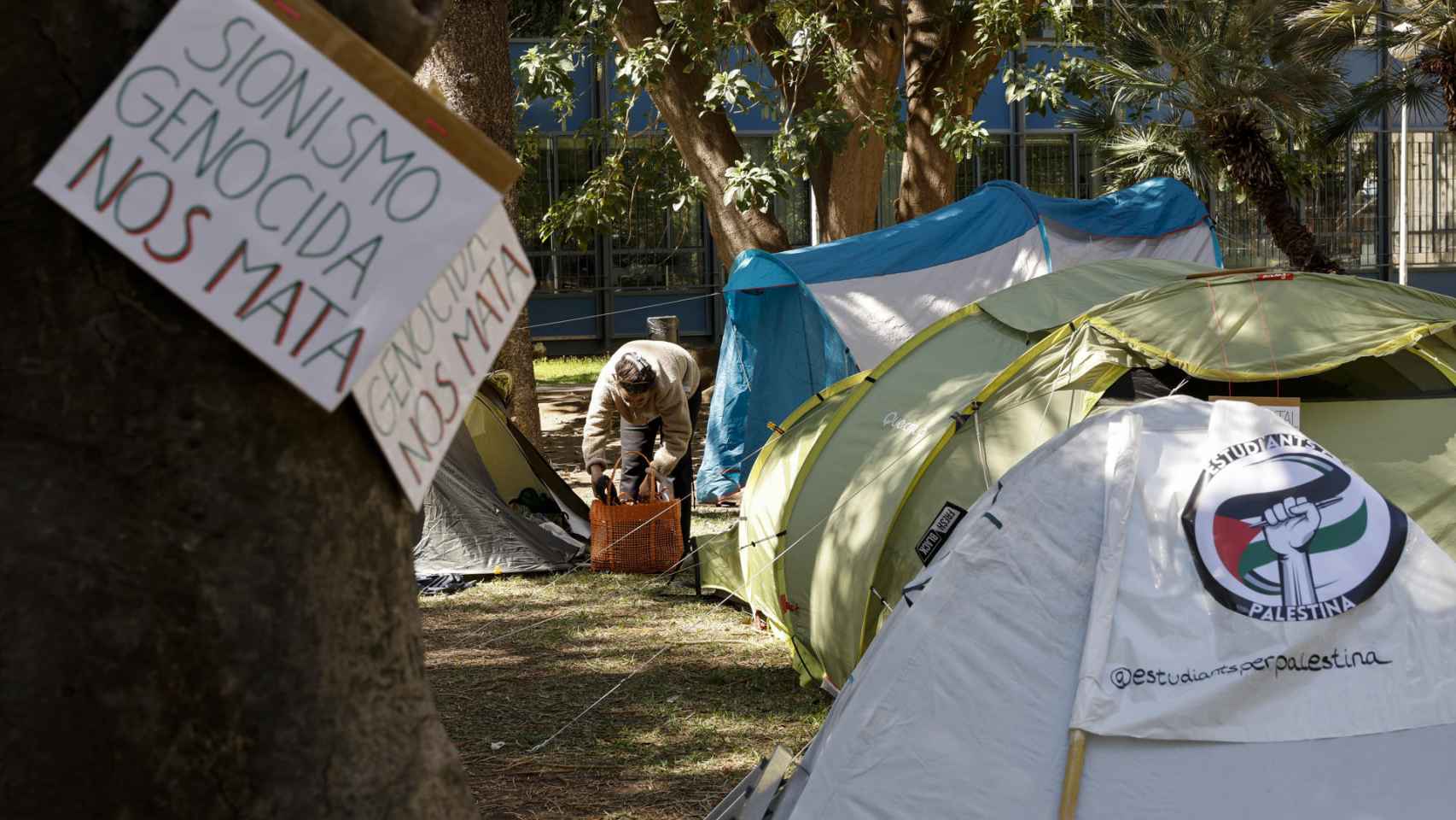 Imagen de la acampada en la Universidad de valencia, iniciada el pasado 29 de abril.