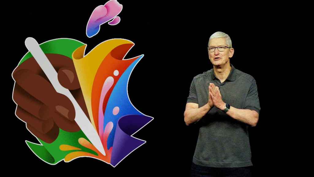 Montaje de Tim Cook, CEO de Apple, junto al logo del Apple Event Let Loose