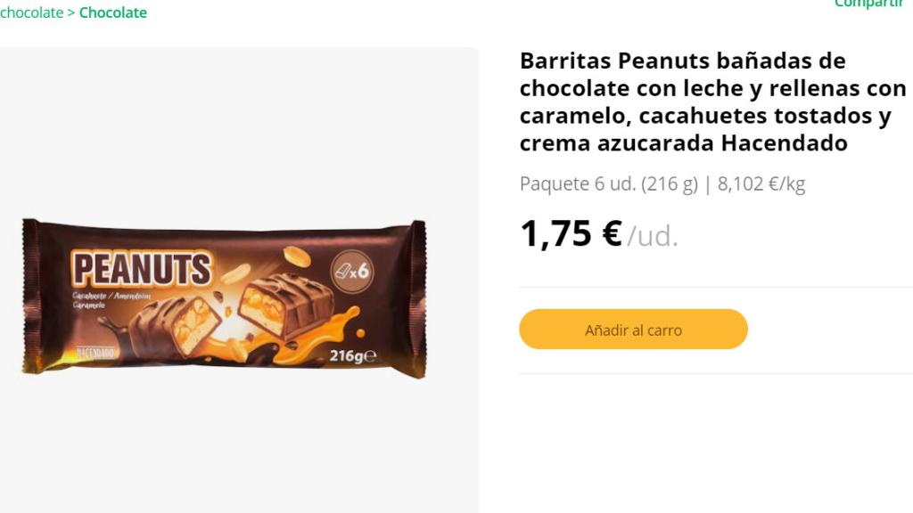 Barritas Peanuts de Hacendado.