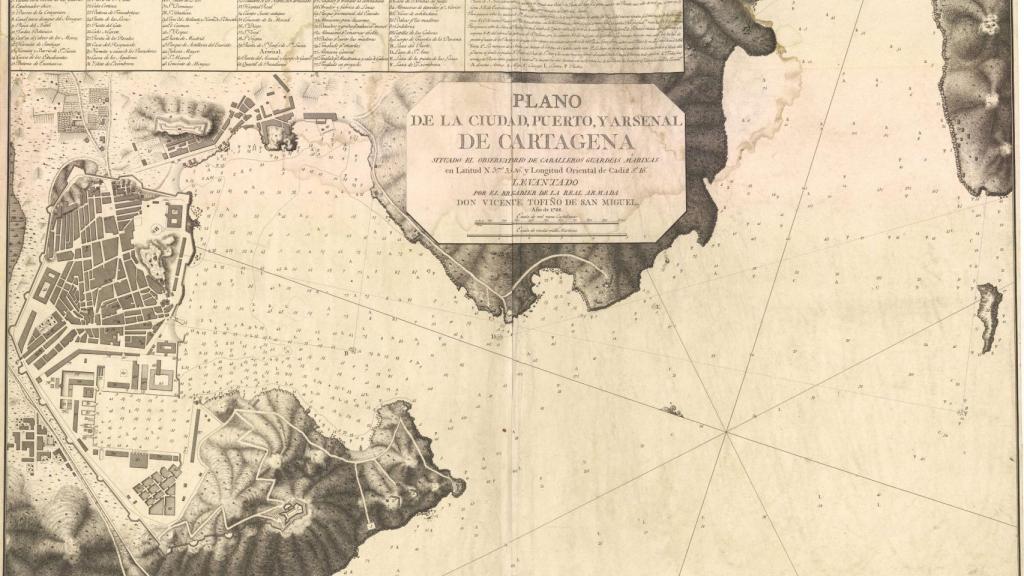 Plano de la ciudad, puerto y arsenal de Cartagena en el siglo XVIII.