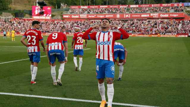 Portu celebrando un gol con el Girona ante el FC Barcelona
