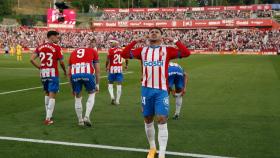 Portu celebrando un gol con el Girona ante el FC Barcelona