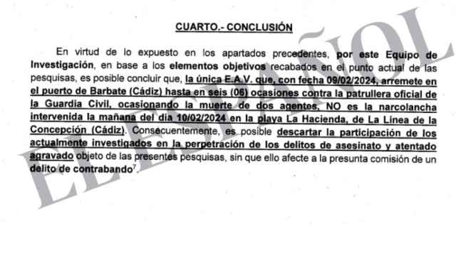 Fragmento del informe de la Guardia Civil que reconoce que los detenidos no son los autores del crimen
