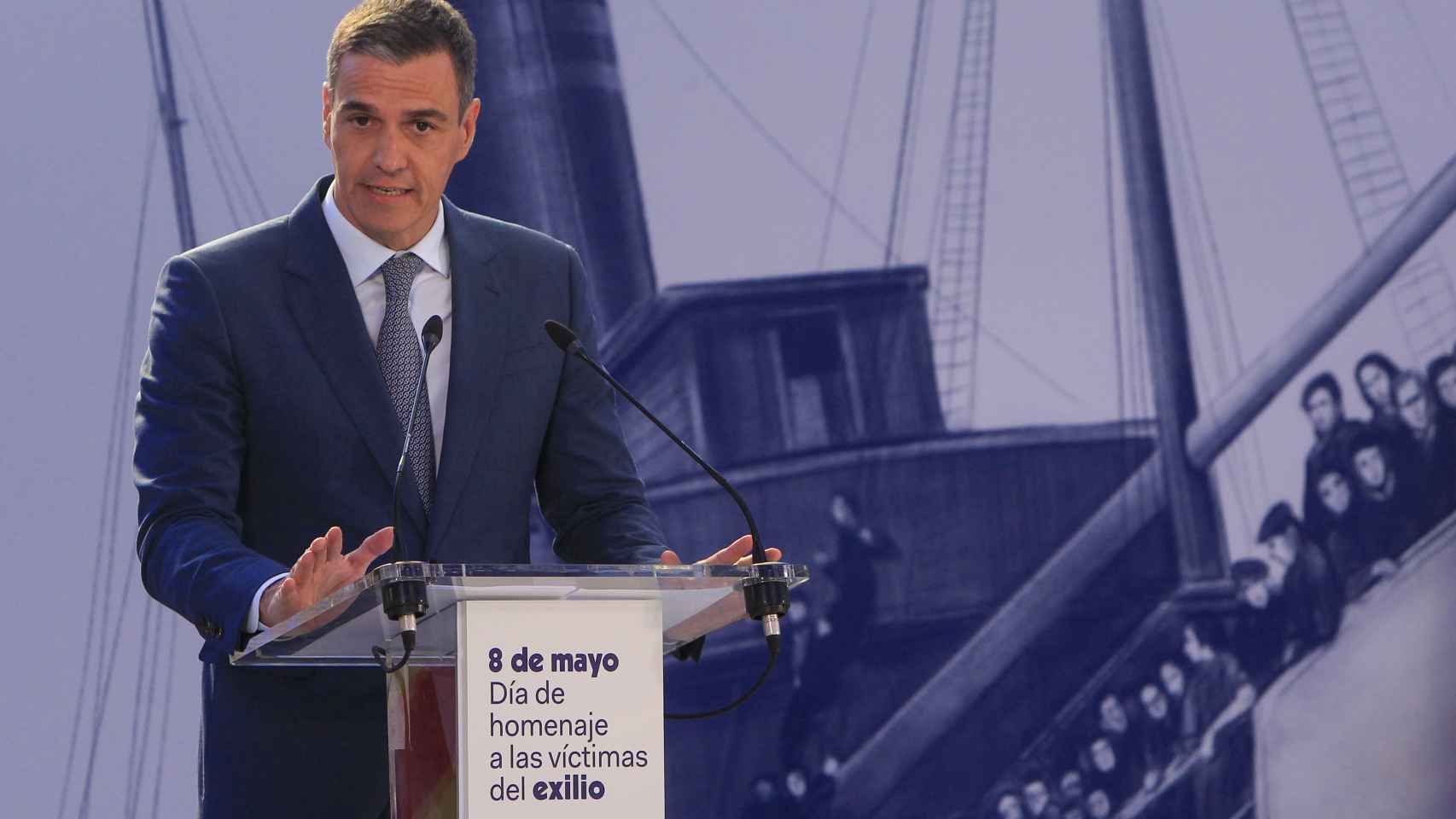 El presidente del Gobierno, Pedro Sánchez, en el acto del Día del Exilio en Alicante.