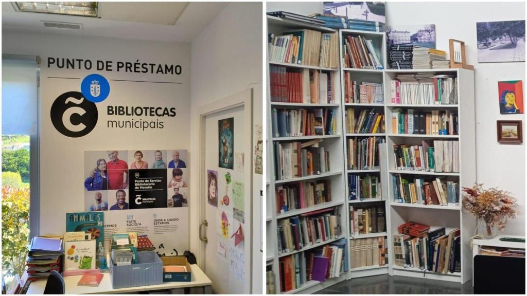 Punto de préstamo de Novo Mesoiro (izq), y la biblioteca vecinal de Palavea (dcha)