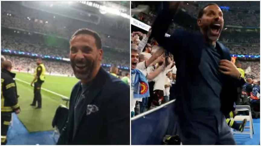 La loca celebración de Ferdinand con el 2-1 del Real Madrid