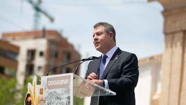 Emiliano García-Page, presidente de Castilla-La Mancha, durante la inauguración de Expovicaman.