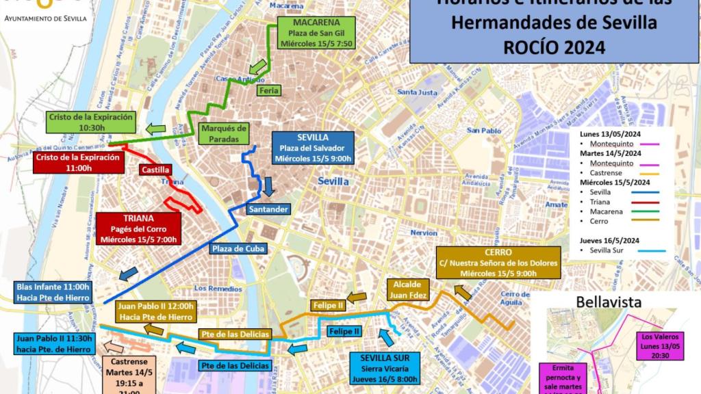 Itinerarios de las hermandades de El Rocío en su discurrir por Sevilla