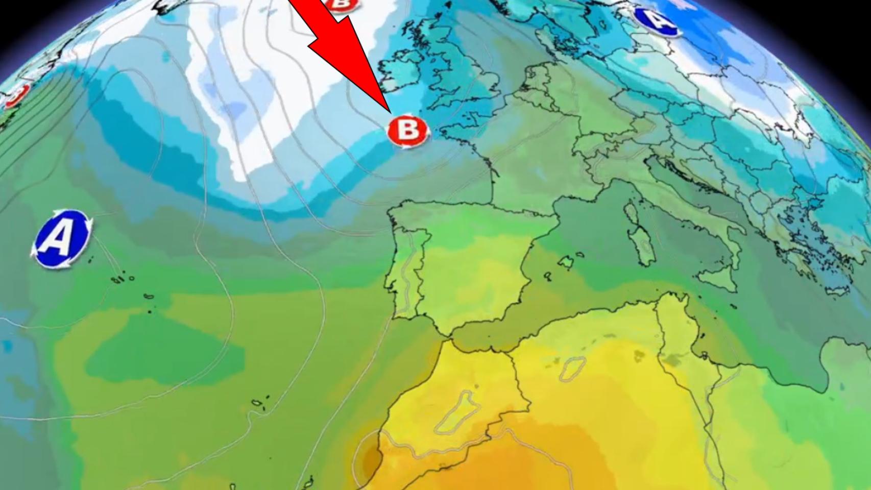 La aproximación de la borrasca en la tercera semana de mayo. Eltiempo.es